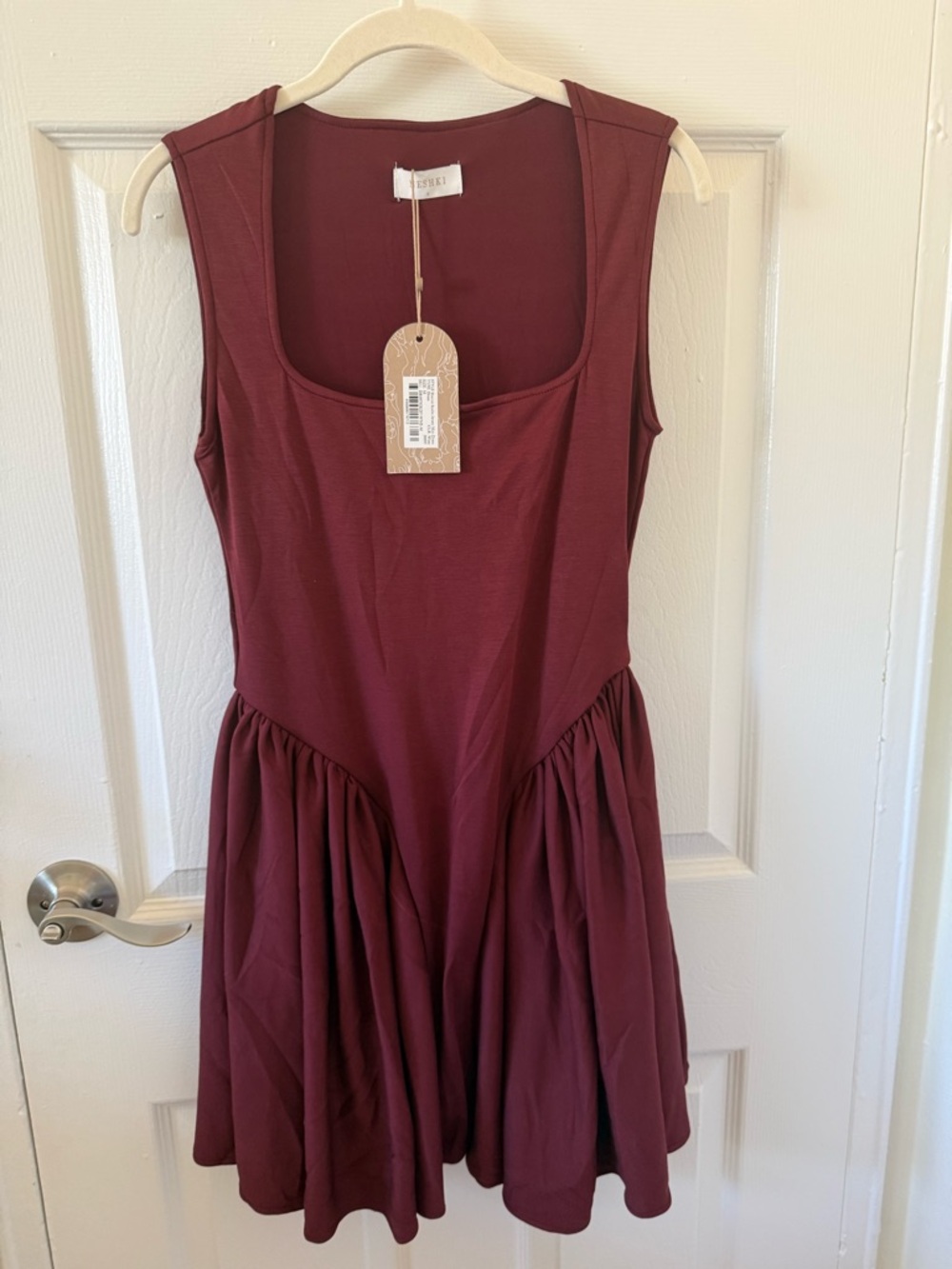 Meshki Square-Neck Mini Dress in Burgundy - Picture 3 of 6